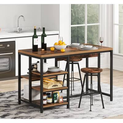 Industrial Kitchen Island with Storage Shelves,Small Dining Table with 5 Shelves, Saving Space(Not Including Stools)