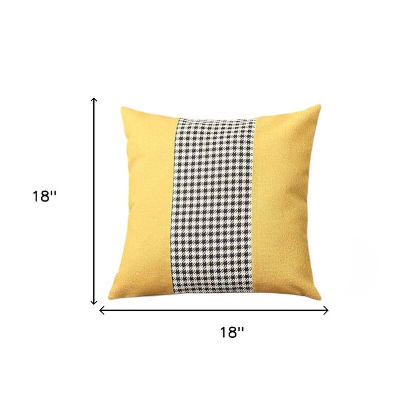 Set of Four 18" Yellow Black and White Houndstooth Fabric Throw Pillows