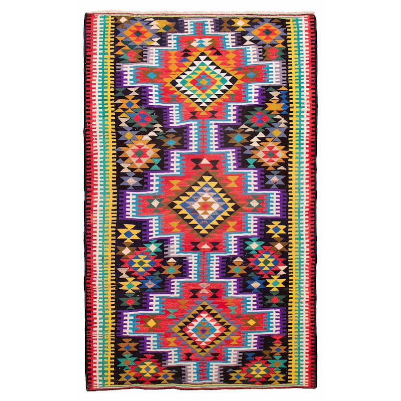 ECARPETGALLERY Flat-Weave Ankara Black, Red Cotton Kilim - 7'10 x 12'8 - Black/ Red - 7'10 x 12'8