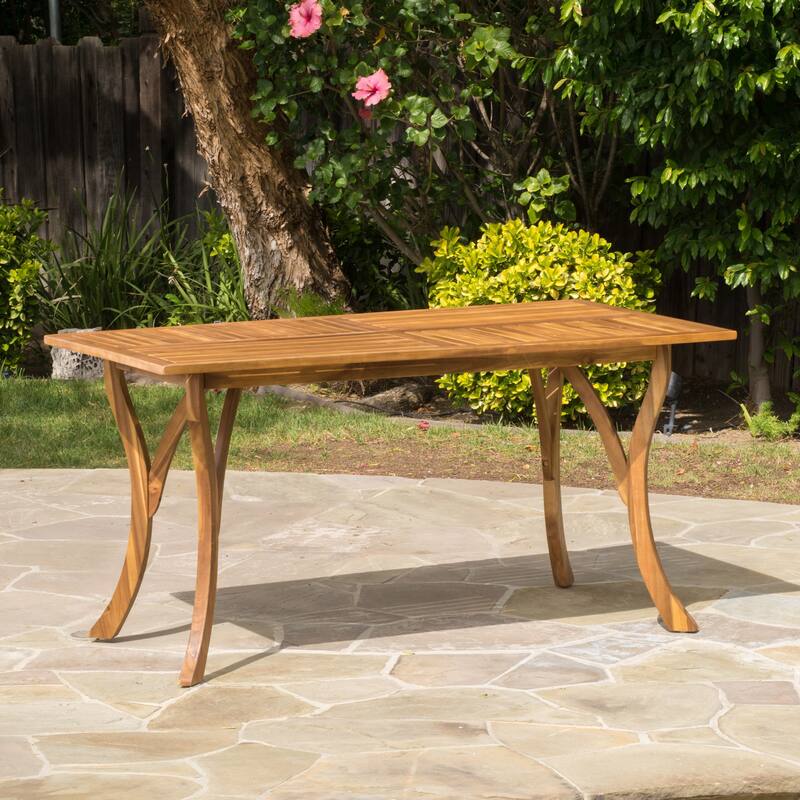 Outdoor 59 Inch Rectangular Solid Wood Table Dining Table, Teak Finish