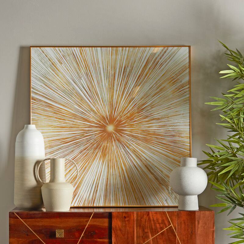 CosmoLiving by Cosmopolitan Porcelain Ceramic Radial Starburst Framed Wall Art with Gold Aluminum Frame - Gold or Dark Blue - Gold