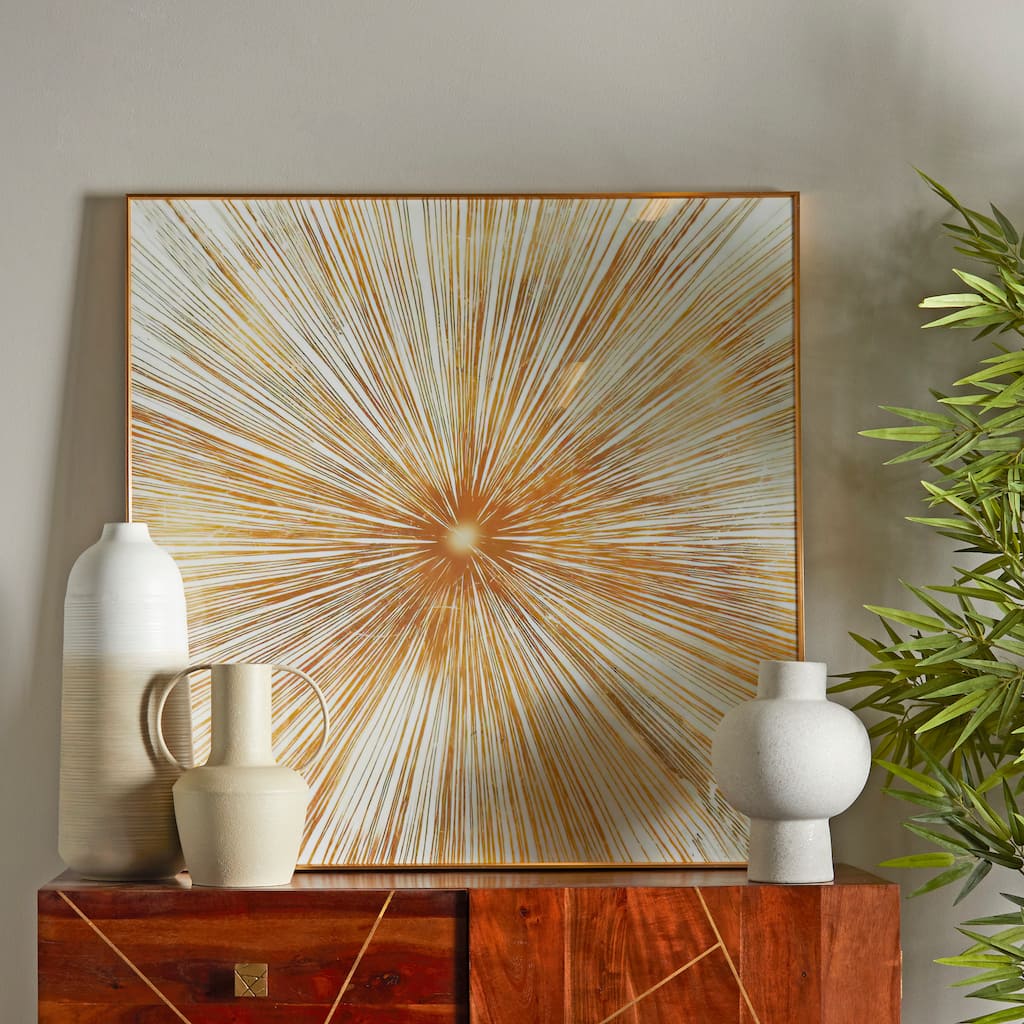 CosmoLiving by Cosmopolitan Porcelain Ceramic Radial Starburst Framed Wall Art with Gold Aluminum Frame - Gold or Dark Blue