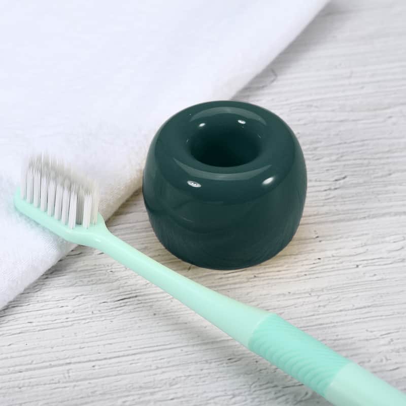 Toothbrush Holder, Round Mini Ceramic Toothbrush Holder Electric Toothbrush Holder, 1.65"x1.18", for Bathroom - Dark Green