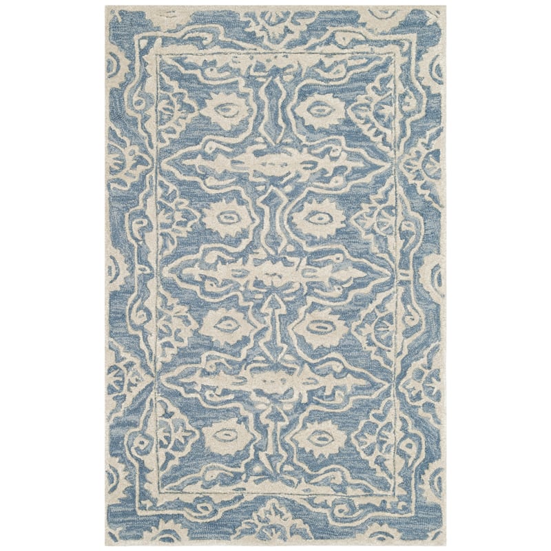 SAFAVIEH Handmade Bella Wivine Modern Floral Wool Rug - 2'6" x 4' - Blue/Ivory