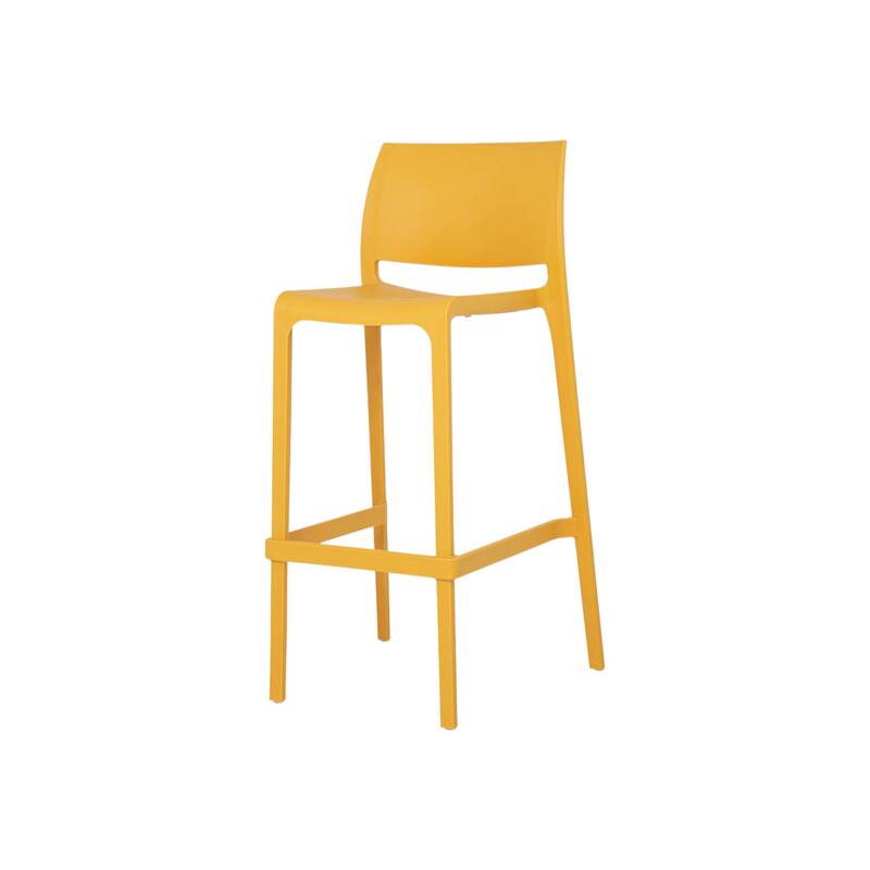 HomeRoots Set of Two 30" Yellow Heavy Duty Plastic Low Back Outdoor Bar Height Chairs