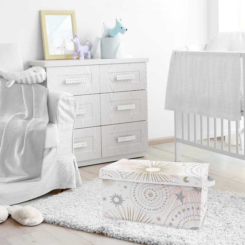Sweet Jojo Blush Pink, Gold and Grey Star and Moon Celestial Collection Girl Kids Fabric Toy Bin Storage
