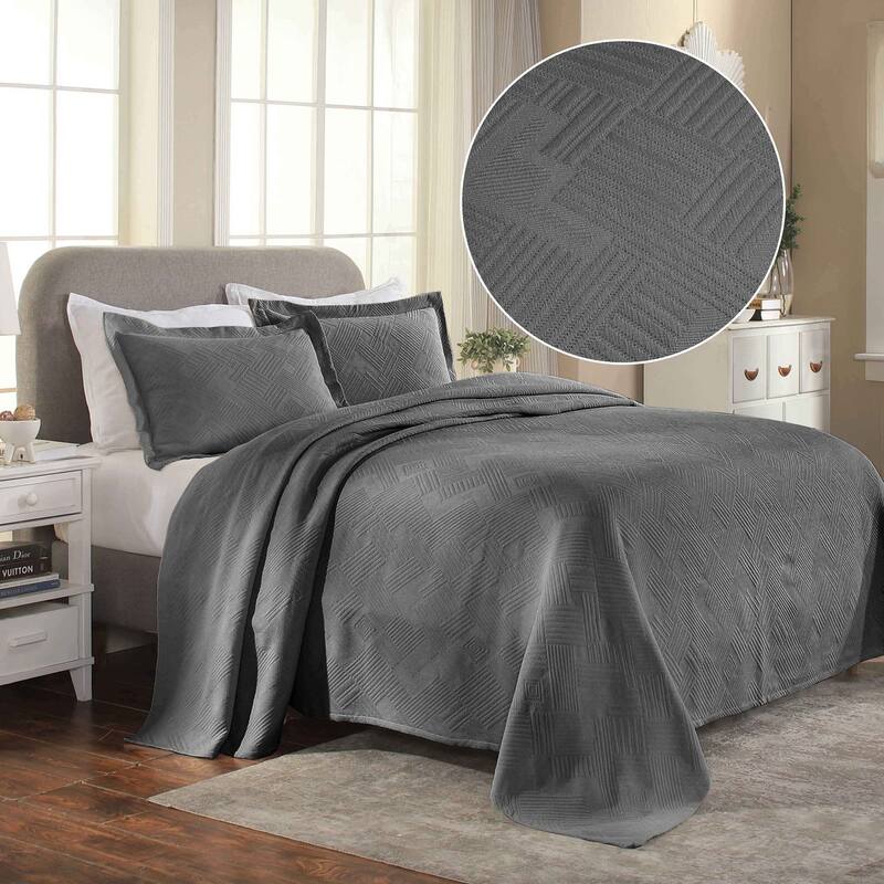 Superior Geometric Fret Cotton Decorative Bedspread Set - Charcoal - King