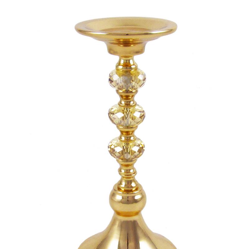 Gold Diamond Gem Crystal Candlestick Pillar Candle Holder Centerpiece
