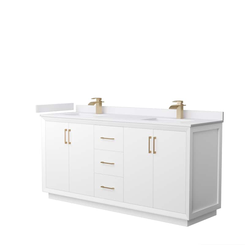 Strada 72-Inch Double Vanity Set, Cultured Marble Top - White, Bronze Trim, White Cultured Marble Top