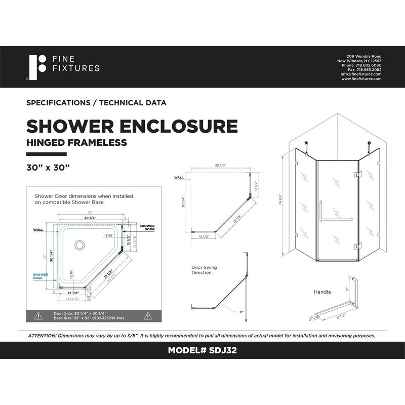 Neo Angle, Acrylic Shower Base with Compatible Glass Frameless Shower Enclosure