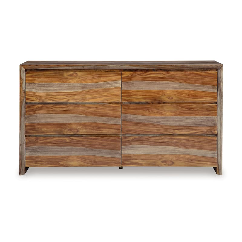 Donni Wide Dresser, 6 Drawer, Brown Sheesham Wood Finish, 65 inch