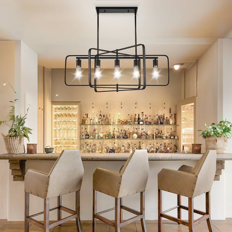 5-light Farmhouse Retro Rotatable Dimmable Linear Chandelier