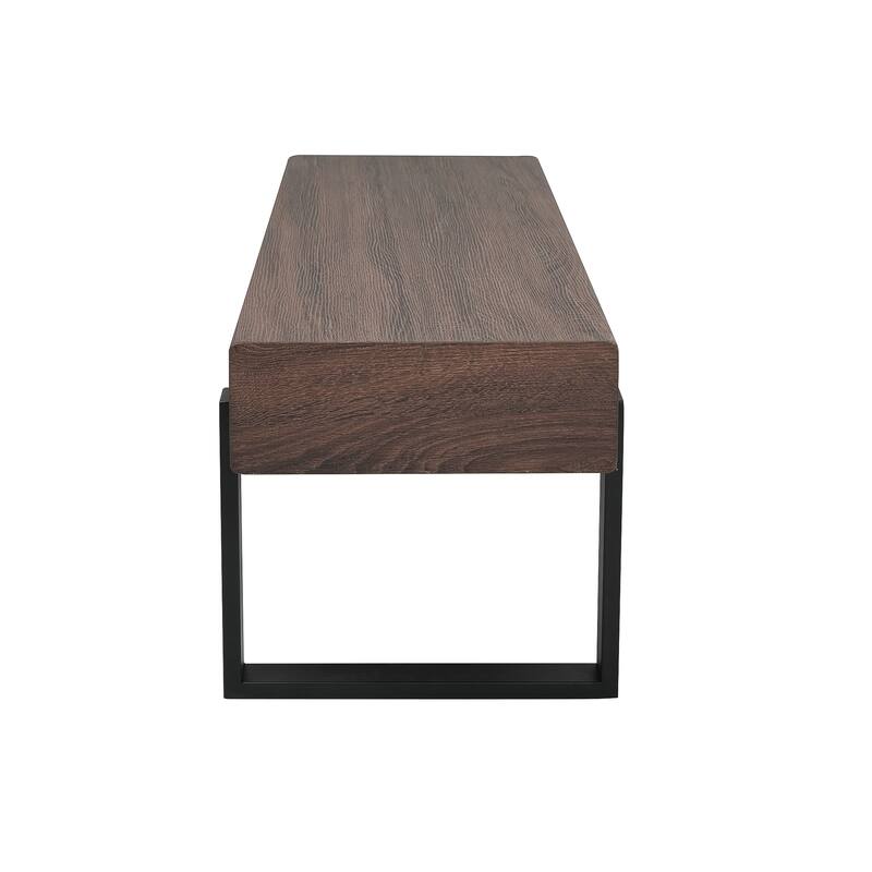 Roomfitters 59 Inch Dining Bench, Farmhouse Kitchen Table Bench, Bed End Bench with Metal Legs, Entryway Seating, Walnut+Black