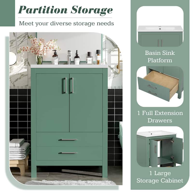 Bathroom Vanity with Sink Top Combo, Storae Cabinet with Soft Closing Doors, Single Sink Cabinet with Drawer and Storage Shelf