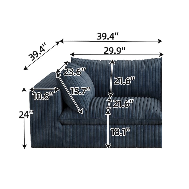 Blue Corduroy Fabric Cloud Sofa with Feather-filled Cushion and Modular Design