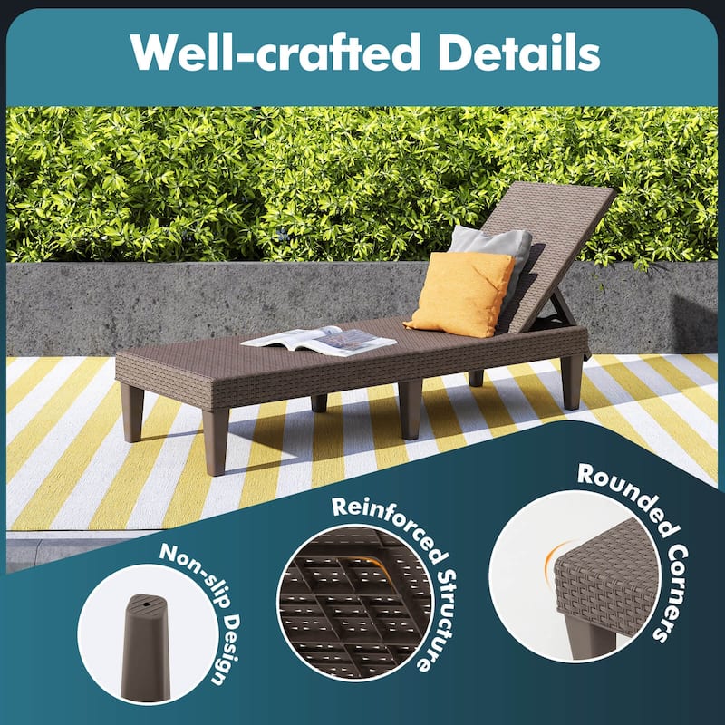 Costway 1/2 PCS Outdoor Chaise Lounger Chair 3-Position Reclining - See Details