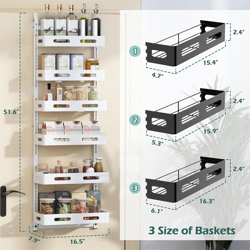 6Tier Over the Door Pantry Organizer - 7"D x 16.5"W x 51.6"H