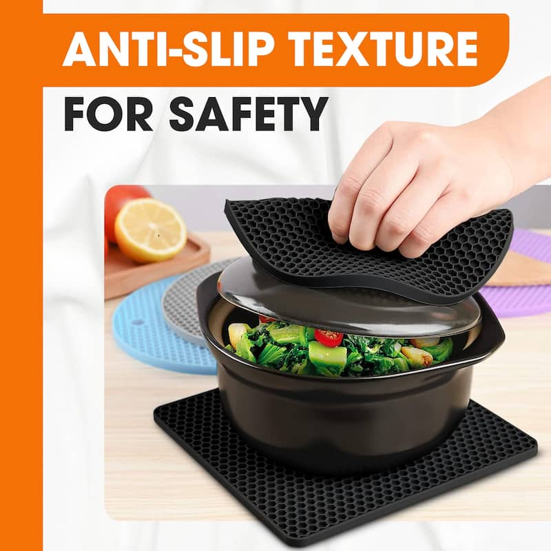 Cheer Collection Silicone Trivets Set of 4 Flexible Heat Resistant Kitchen Mats for Hot Pots and Pans