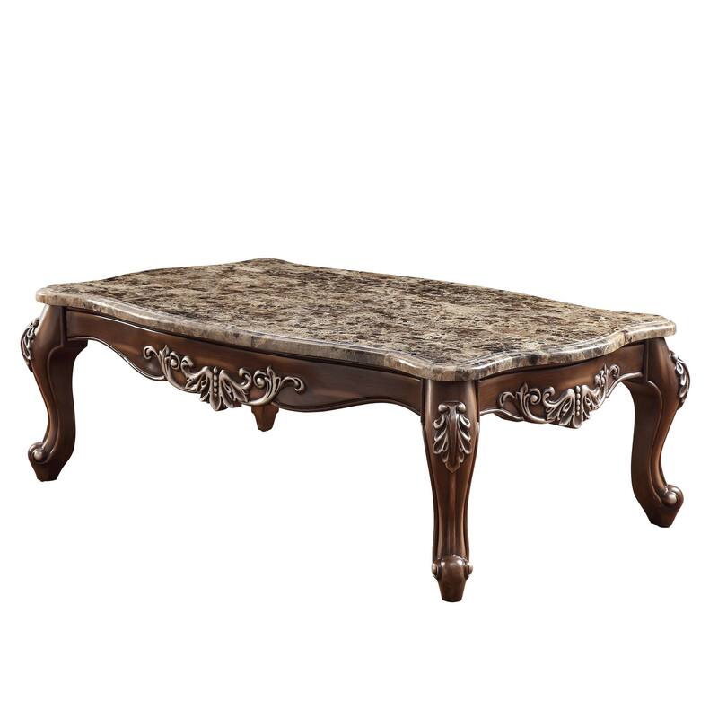 HomeRoots 57" Brown And Oak Faux Marble And Solid And Manufactured Wood Coffee Table - 57