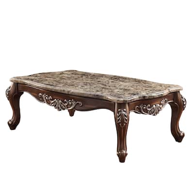 HomeRoots 57" Brown And Oak Faux Marble And Solid And Manufactured Wood Coffee Table - 57