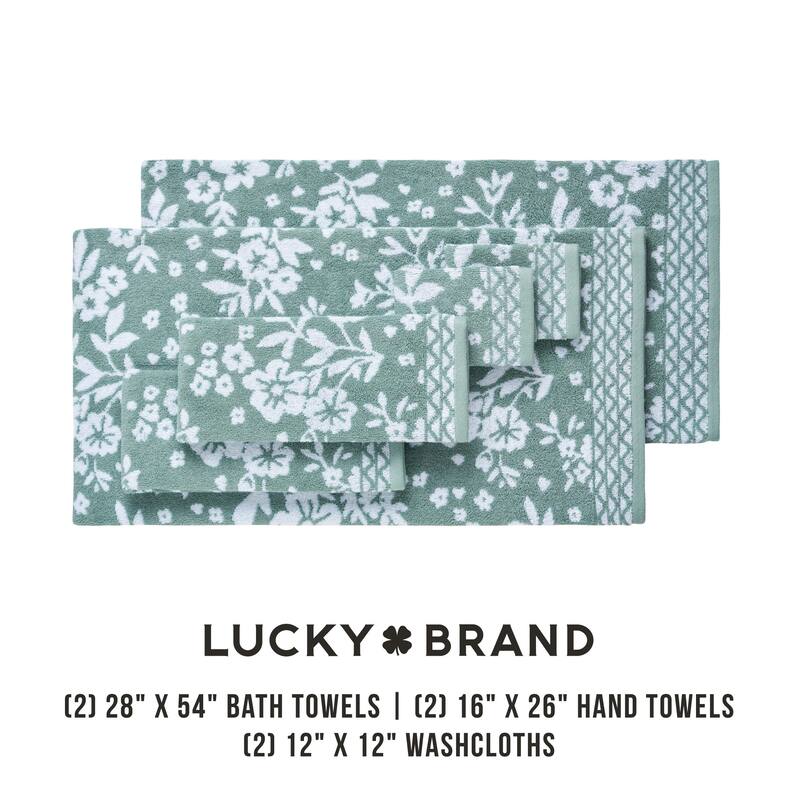 Lucky Brand Folk Floral 6-Piece Bath Towel Set 2 Bath towels 2 Hand towels 2 Washcloths - 28"x54"/16"x26"/12"x12"