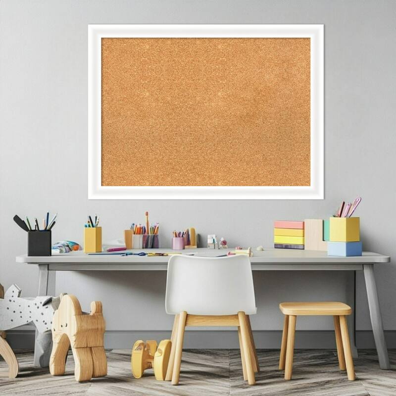 Oliver White Narrow Wood Framed Cork Board - Bulletin Board, Organization Board, Pin Board