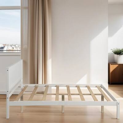 Full Size Platform Bed Frame with Headboard, White