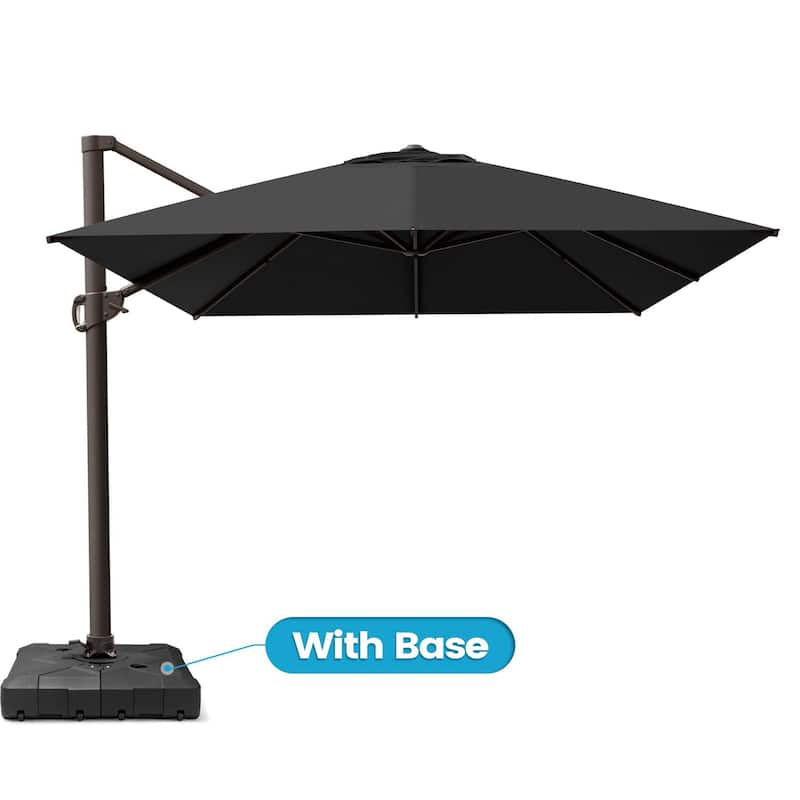 10 x 13 FT Outdoor Shade Canopy Patio Cantilever Offset Umbrella with Base - Black - Base with 4 wheels 