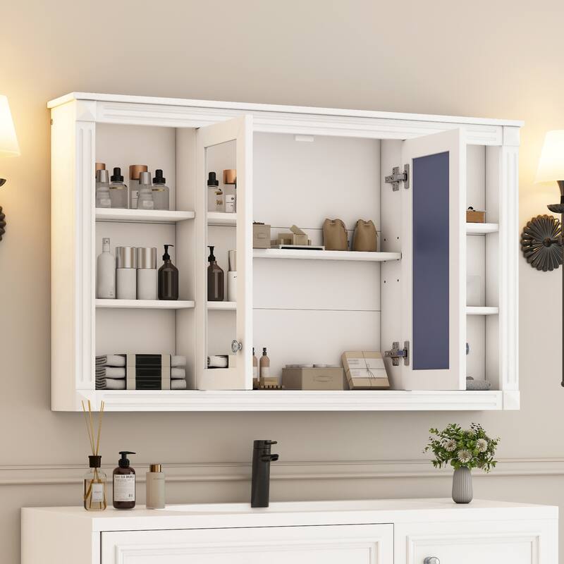 Roomfitters 47 Inch Wall Mount Medicine Cabinet, Mirror Storage with Open Shelves & Adjustable Shelf