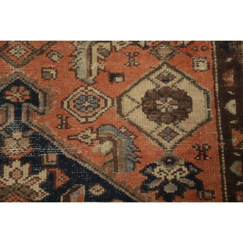 Hand Knotted Oriental 100% Wool Carpet Traditional Geometric Oranges & Rust Hamedan Area Rug - 6' 4'' X 3' 10''