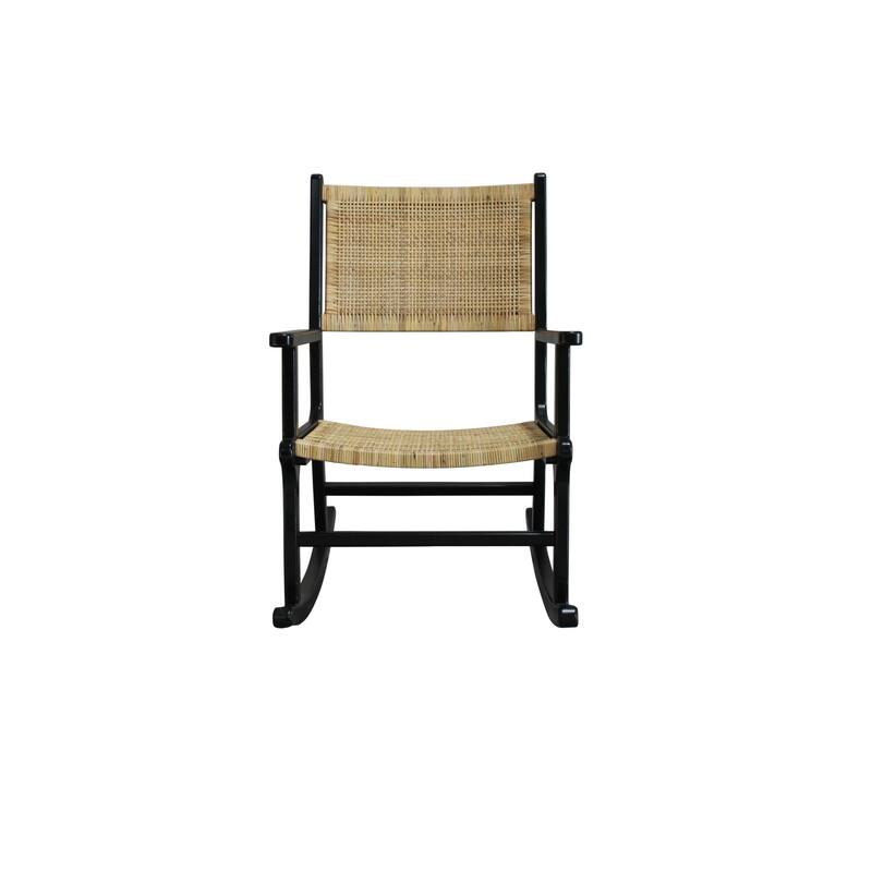 Woven Rattan Rocking Chair with Arm - 41.75" - Black