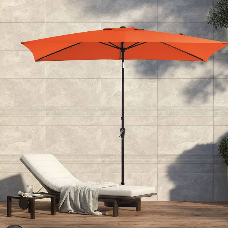 6.5*10ft Rectangular Patio Market Umbrella with LED Lights,Crank & Tilt