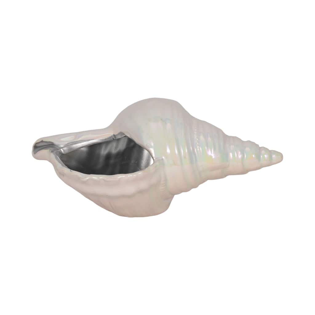 Ceramic Long Iridescent Seashell Figurine - Ivory