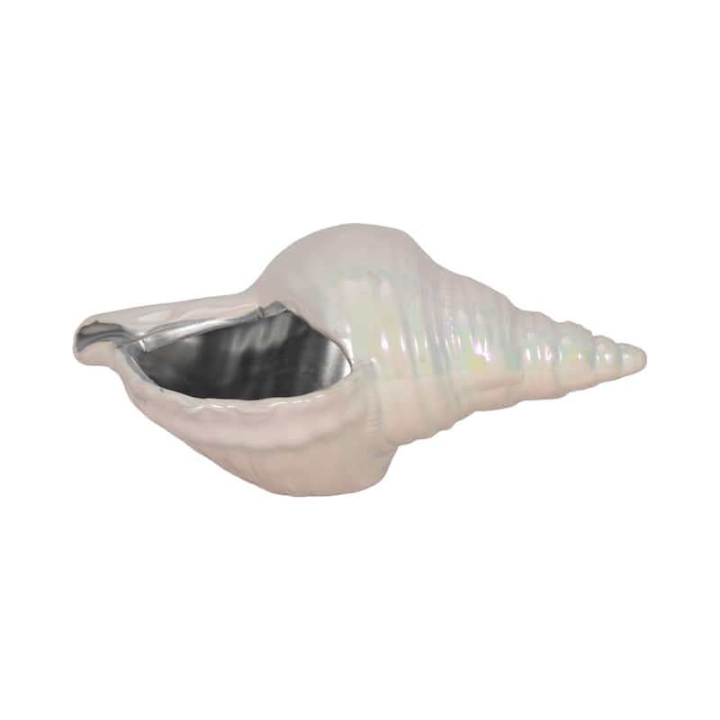 Ceramic Long Iridescent Seashell Figurine - Ivory