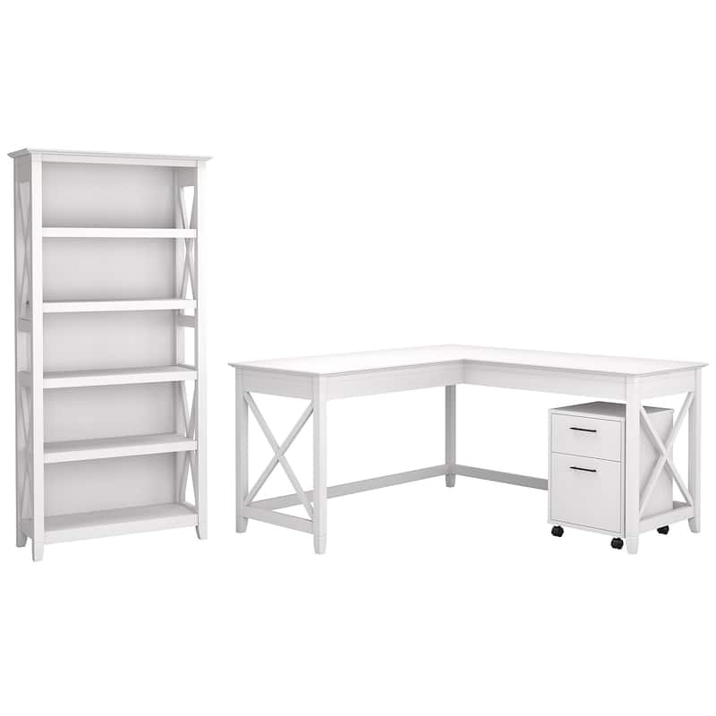 Key West 60W L Desk with File Cabinet and Bookcase by Bush Furniture