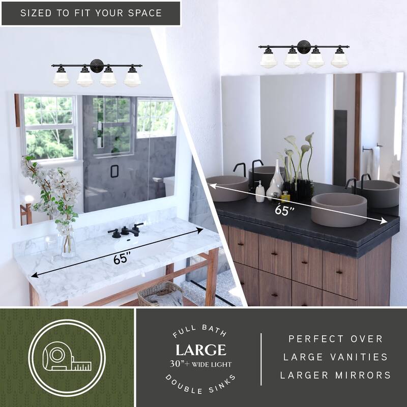 Vaxcel Huntley 4L Oil Rubbed Bronze Schoolhouse Bathroom Vanity Light - 32-in W x 10-in H x 7-in D