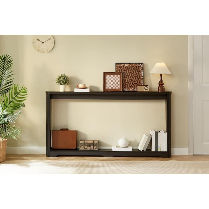 70.1" Corrugated Texture Storage Table – Narrow Wooden Console Sofa Table, Perfect for Entranceways, Hallways & Behind Sofas‌ - Black