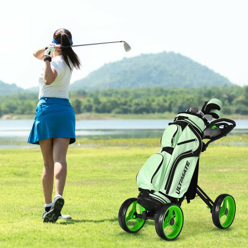4 Wheel Golf Push Cart with Brake Scoreboard Adjustable Handle