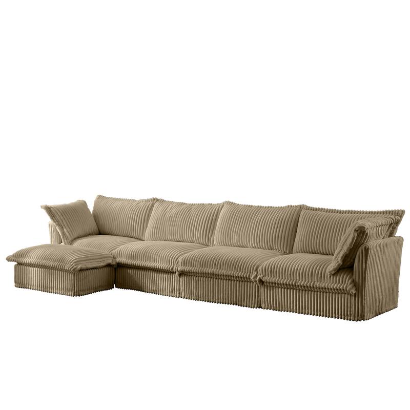Corduroy L-Shaped Sectional Sofa with Deep Seats, 4-Seater