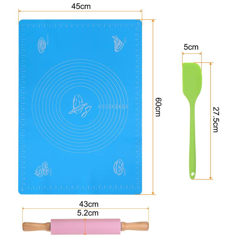 3pcs Silicone Rolling Pins for Baking 43cm x 5.2cm - Pink