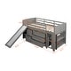 preview thumbnail 8 of 18, Maximized Storage Space Low Loft Bed with Drawers, Shelves and Slide, Twin Size, Grey