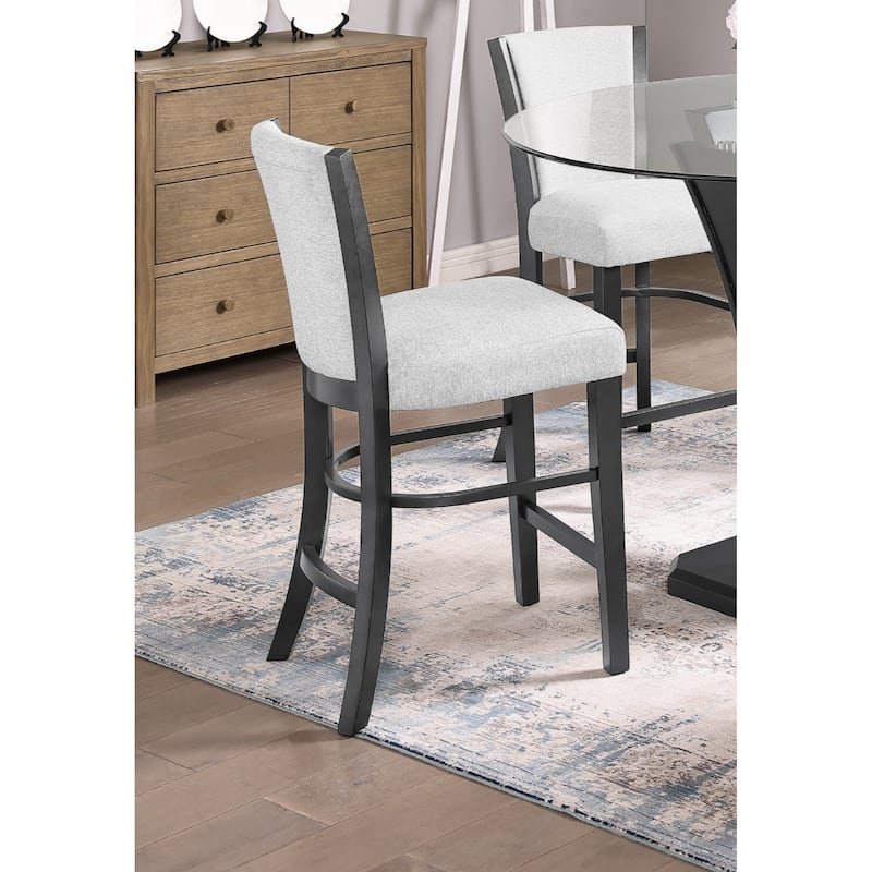 2pc Contemporary Glam Upholstered Counter Height Dining Side Chair Padded Fabric Upholstery Seat Back Wooden Furniture - White