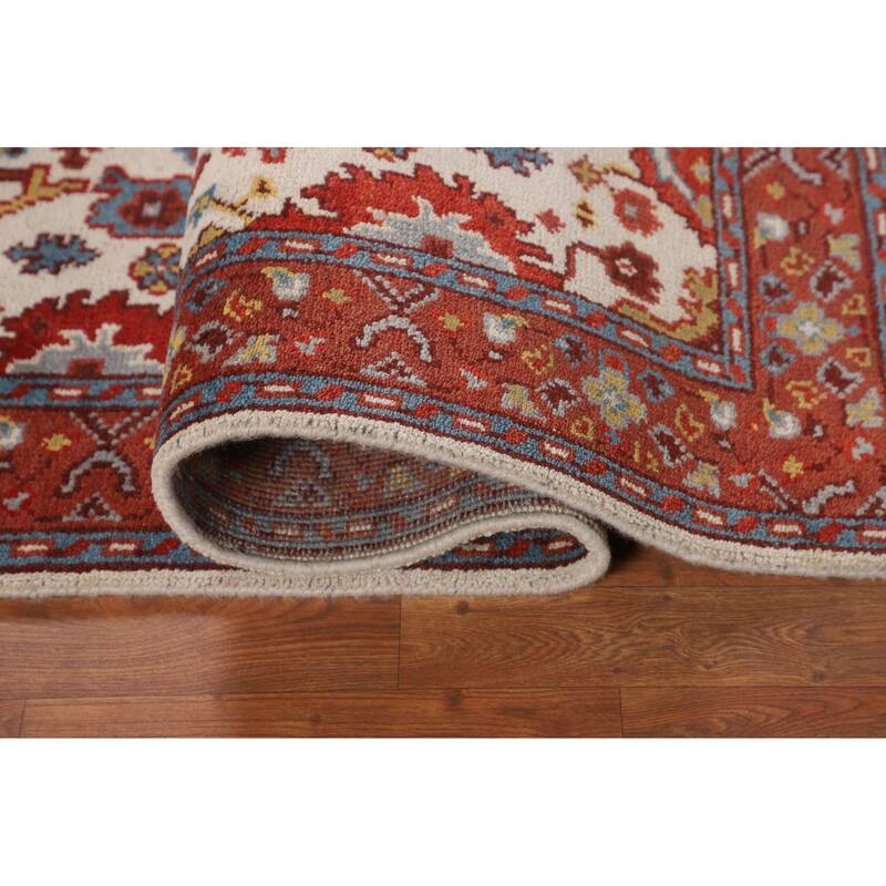 All-Over Ivory Oushak Indian Accent Rug Handmade Wool Carpet - 4'0" X 5'11"