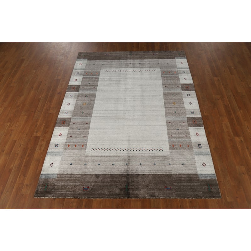 Hand Knotted Oriental 100% Wool Carpet Tribal Tribal Greys & Charcoal Gabbeh Area Rug - 7' 7'' X 5' 5''