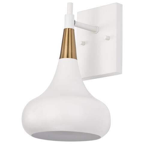 Phoenix 1 Light Wall Sconce Matte White with Burnished Brass