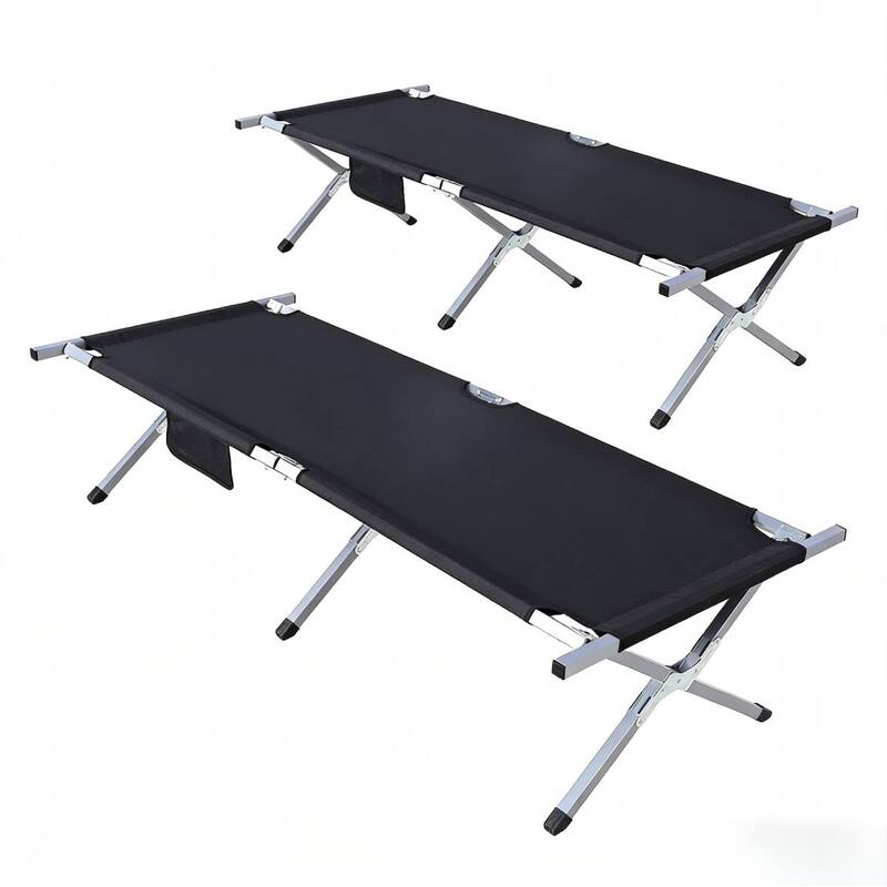 2 Pcs Folding Camping Cot Bed with Carry Bag Portable Tent - Black