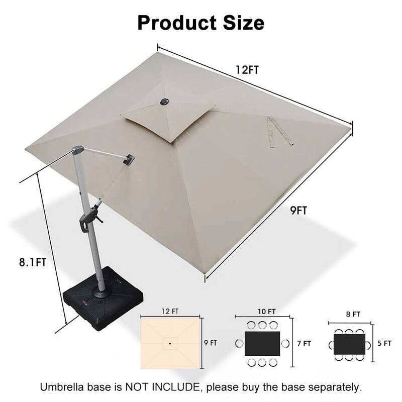 PURPLE LEAF 9 x 12ft Outdoor Rectangle Large Cantilever Umbrella with Base