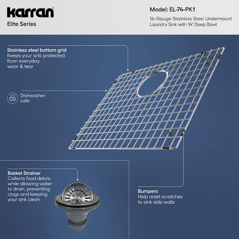 Karran Elite EL-74-PK1 Undermount 23" Single Bowl Stainless Steel Kitchen Sink
