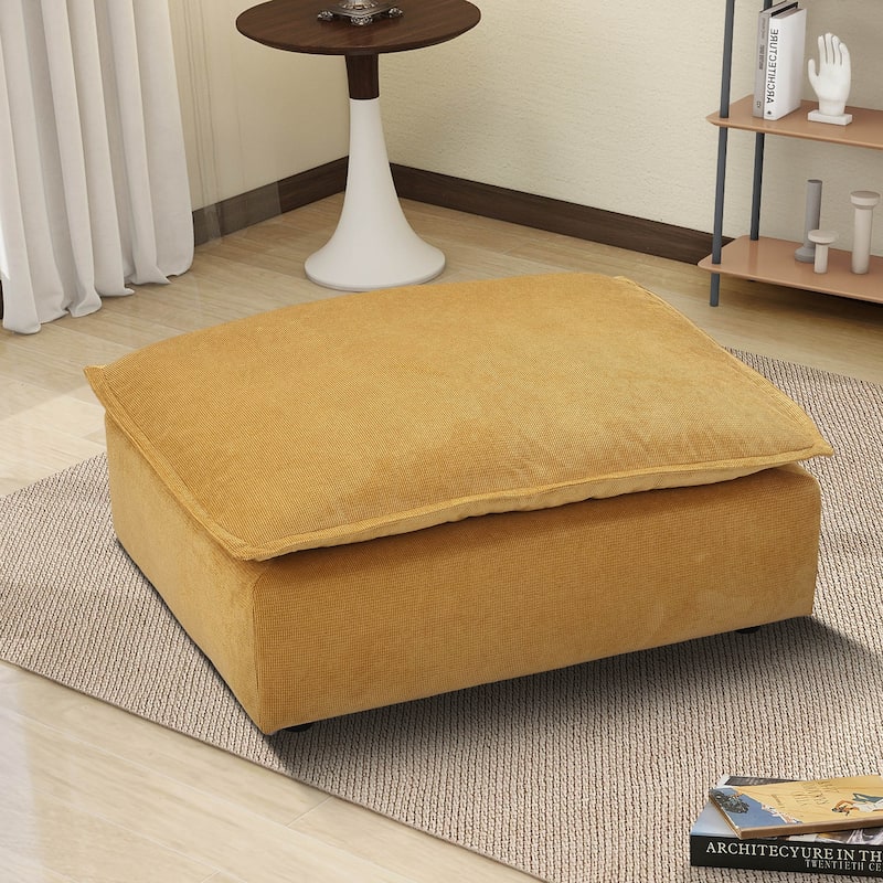 Modular Sectional Sofa, Modern Comfy Cloud Sofa Couch, Corduroy Rainbow Deep Seat Sofa with Movable Cushion - Ottoman - Yellow