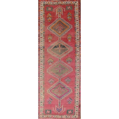 Pink Ardebil Persian Vintage Runner Rug Handmade Wool Carpet - 3'5"x 12'4"